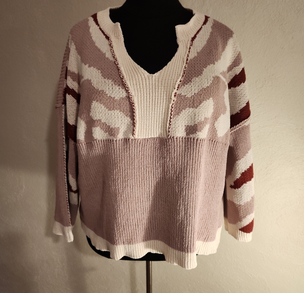 POL Light Mauve Cream V-Neck Patterned Sweater Women's Size Small - Picture 1 of 8